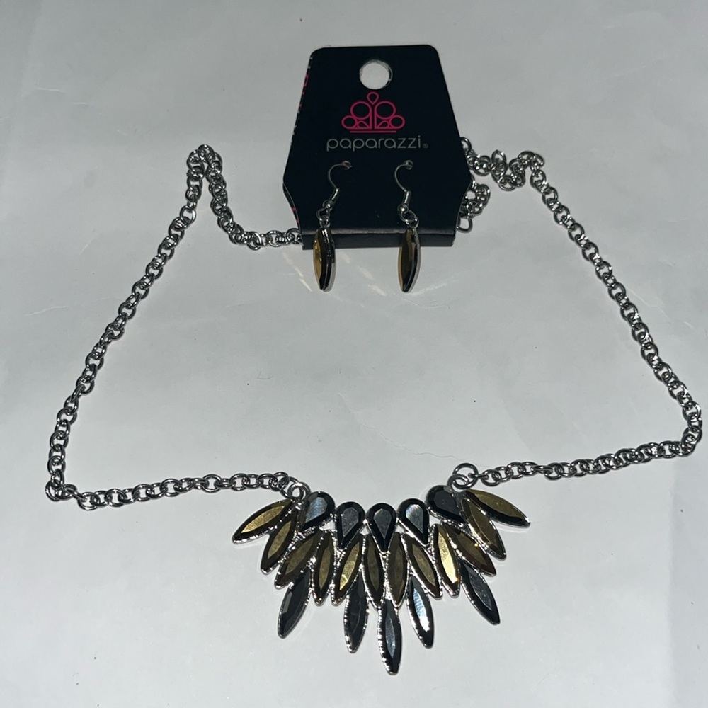 Crown Couture Silver and Brass Gem Necklace